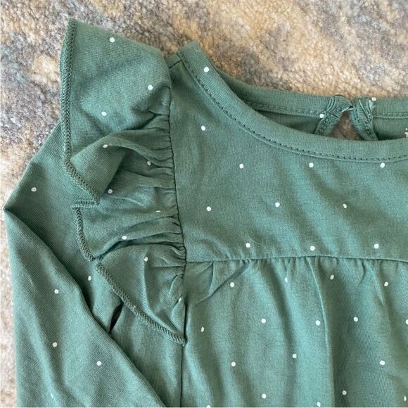 NWT Girl Green Tunic Blouse Dots Size 18 M months Long Tee - Picture 2 of 4